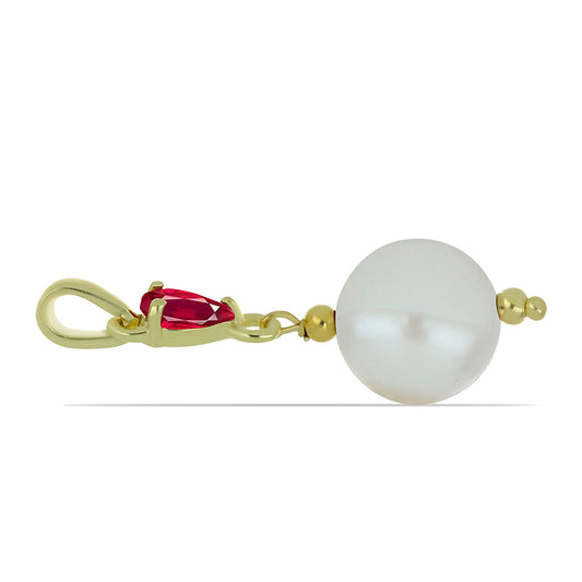 Pozlátený Strieborný Prívesok s so Sladkovodnou Bielou Perlou a Madagaskarským Rubínom