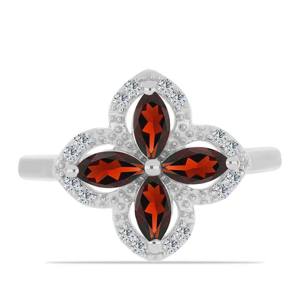 Strieborný Prsteň s Bartonským Granátom a Bielym Topásom