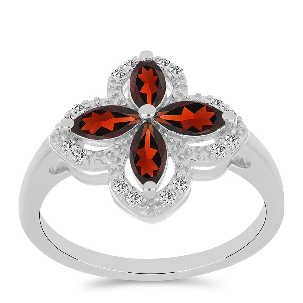 Strieborný Prsteň s Bartonským Granátom a Bielym Topásom