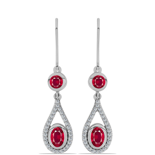 Strieborné Náušnice s Madagaskarským Rubínom a Bielym Topásom