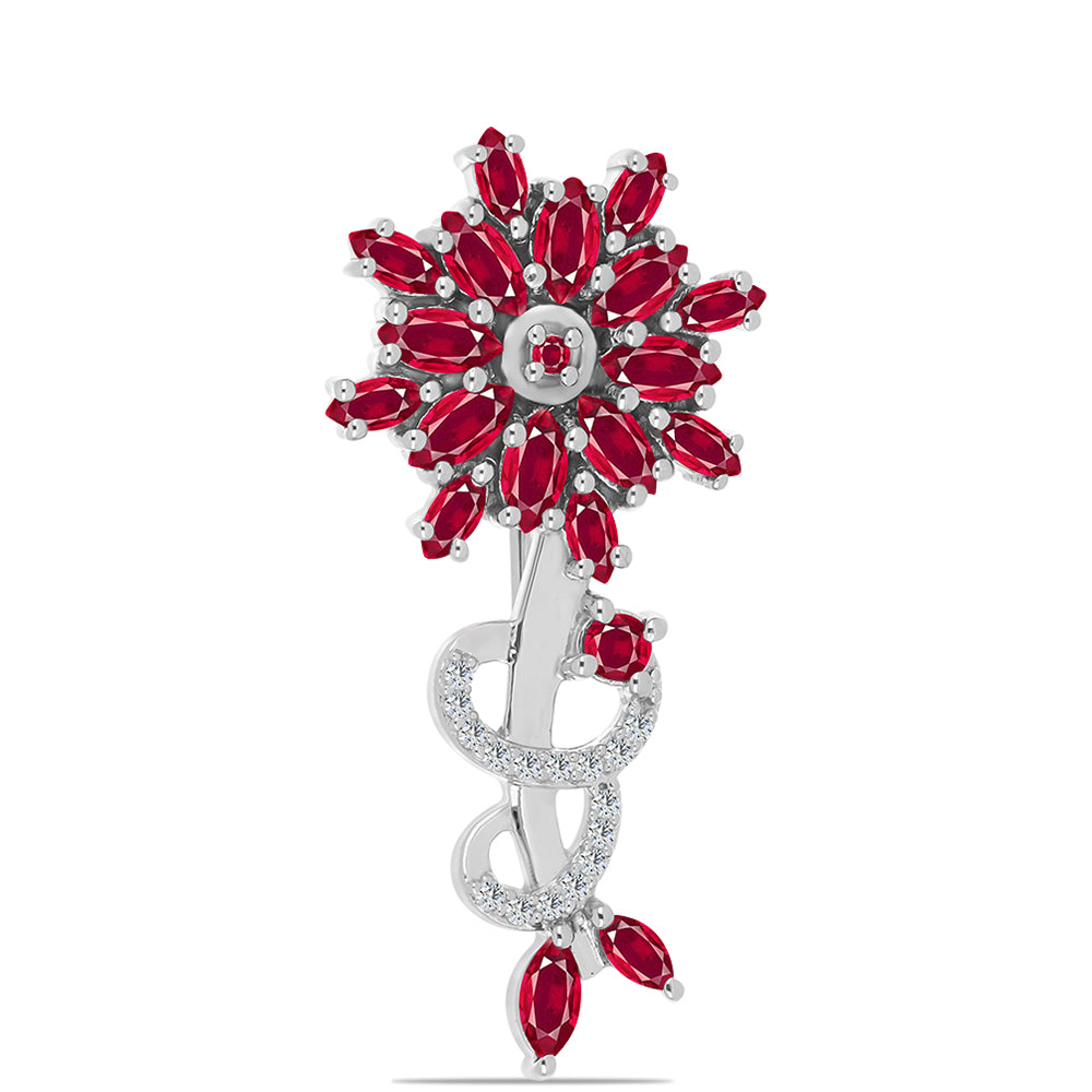 Strieborný Brošňa s Madagaskarským Rubínom a Bielym Topásom