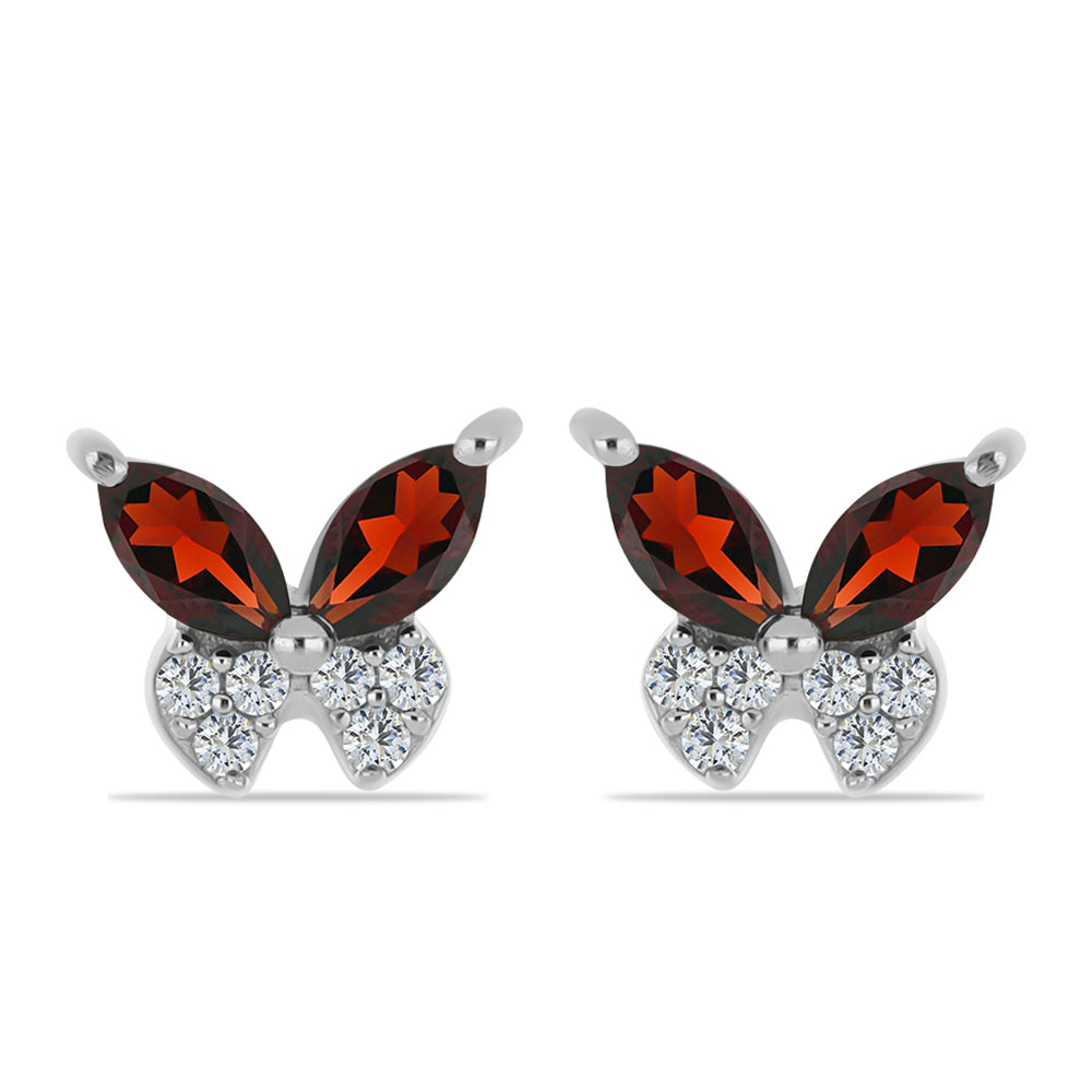 Strieborné Náušnice s Bartonským Granátom a Bielym Topásom