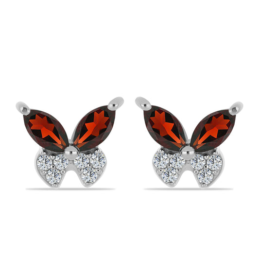 Strieborné Náušnice s Bartonským Granátom a Bielym Topásom