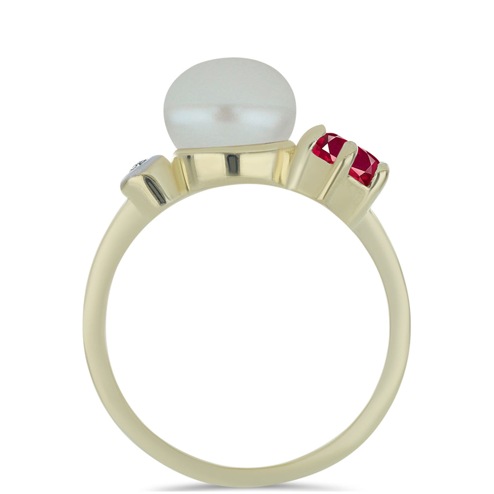 Pozlátený Strieborný Prsteň s so Sladkovodnou Bielou Perlou a Madagaskarským Rubínom 2 