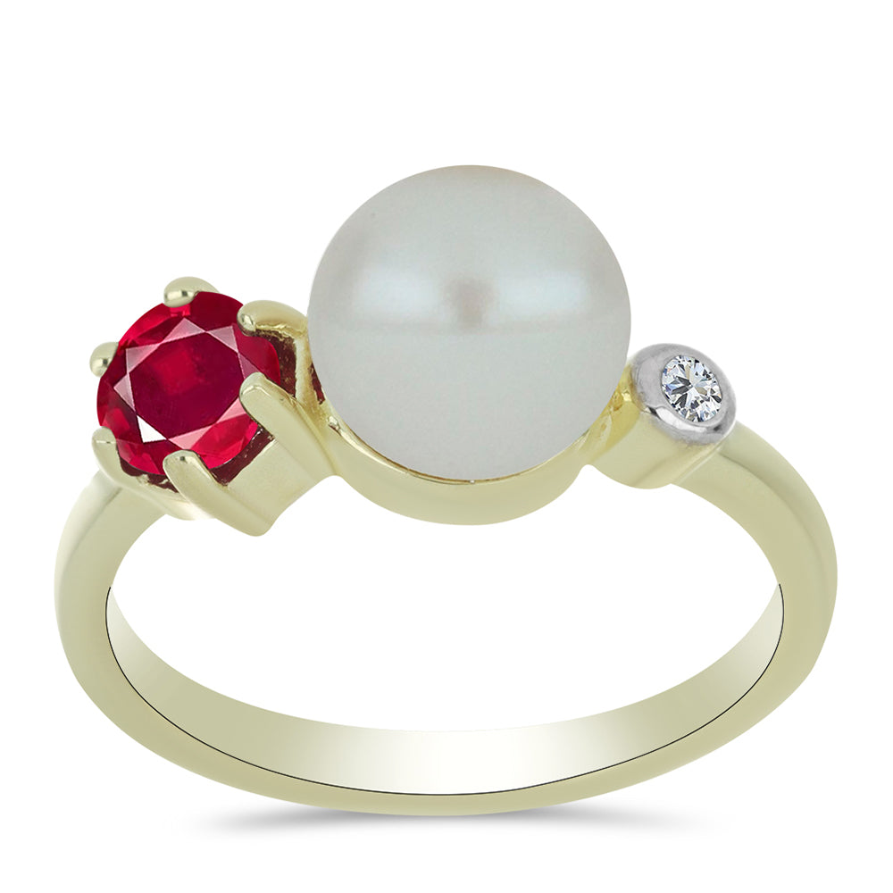 Pozlátený Strieborný Prsteň s so Sladkovodnou Bielou Perlou a Madagaskarským Rubínom 3 