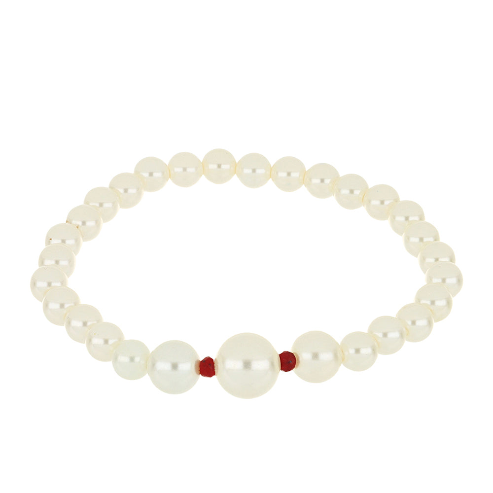 Nugetový Náramok s so Sladkovodnou Bielou Perlou a Madagaskarským Rubínom