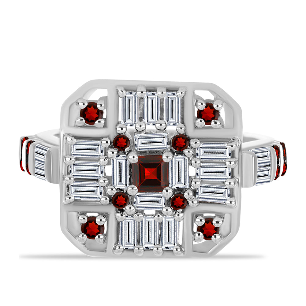 Strieborný Prsteň s Bartonským Granátom a Bielym Zirkónom 1 