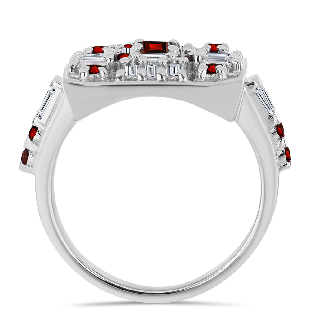 Strieborný Prsteň s Bartonským Granátom a Bielym Zirkónom