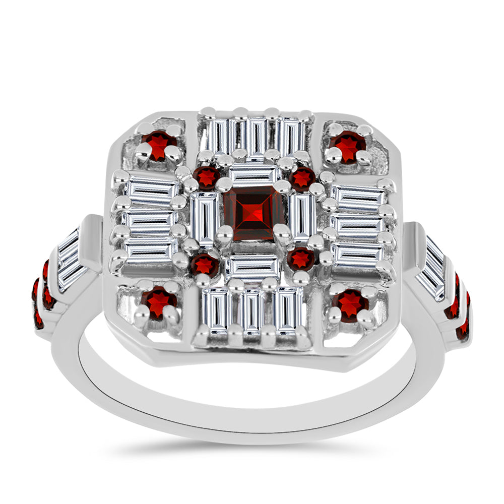 Strieborný Prsteň s Bartonským Granátom a Bielym Zirkónom 3 