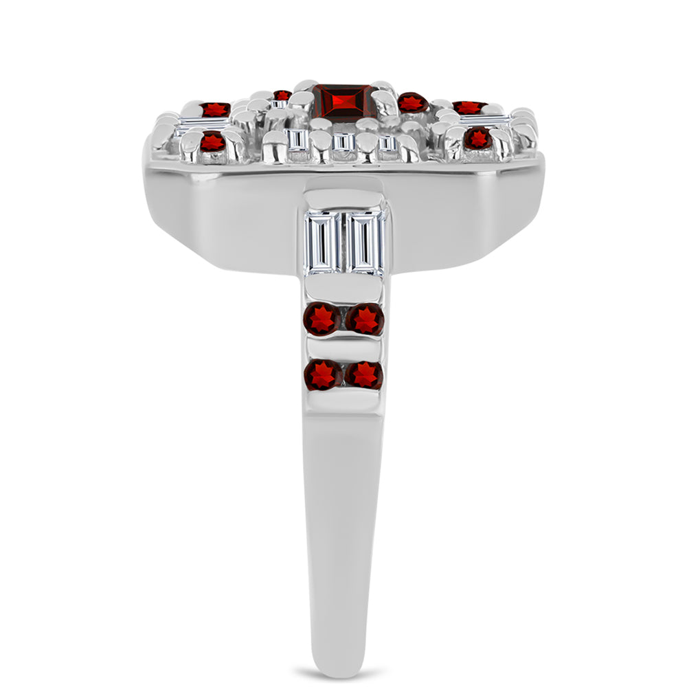 Strieborný Prsteň s Bartonským Granátom a Bielym Zirkónom 4 