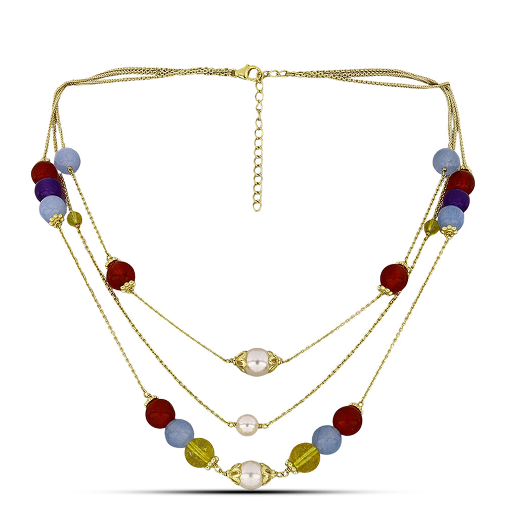 Pozlátený Strieborný Náhrdelník s Fialovým Nefritom a Uralským Citrínom