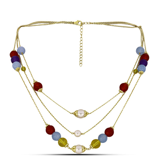 Pozlátený Strieborný Náhrdelník s Fialovým Nefritom a Uralským Citrínom