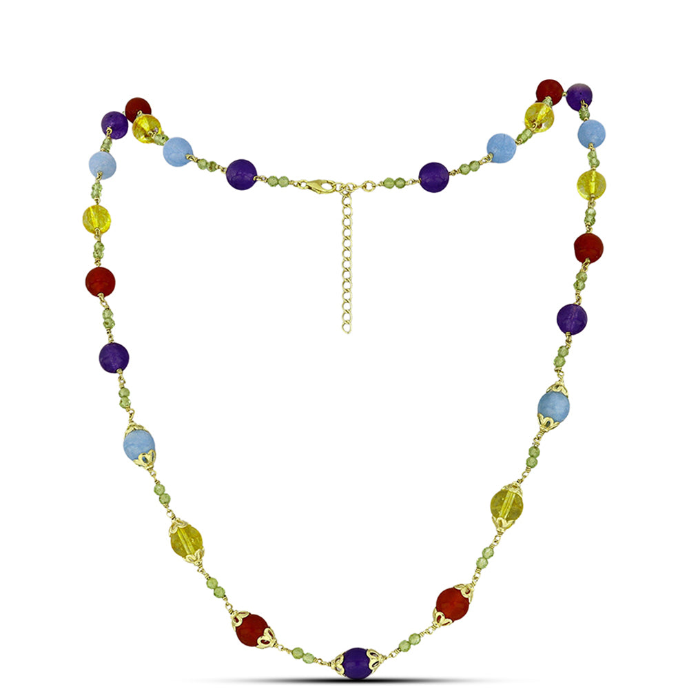 Pozlátený Strieborný Náhrdelník s Fialovým Nefritom a Uralským Citrínom