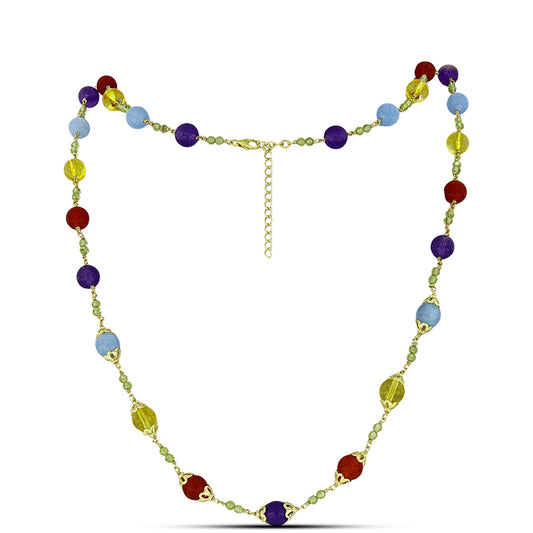 Pozlátený Strieborný Náhrdelník s Fialovým Nefritom a Uralským Citrínom