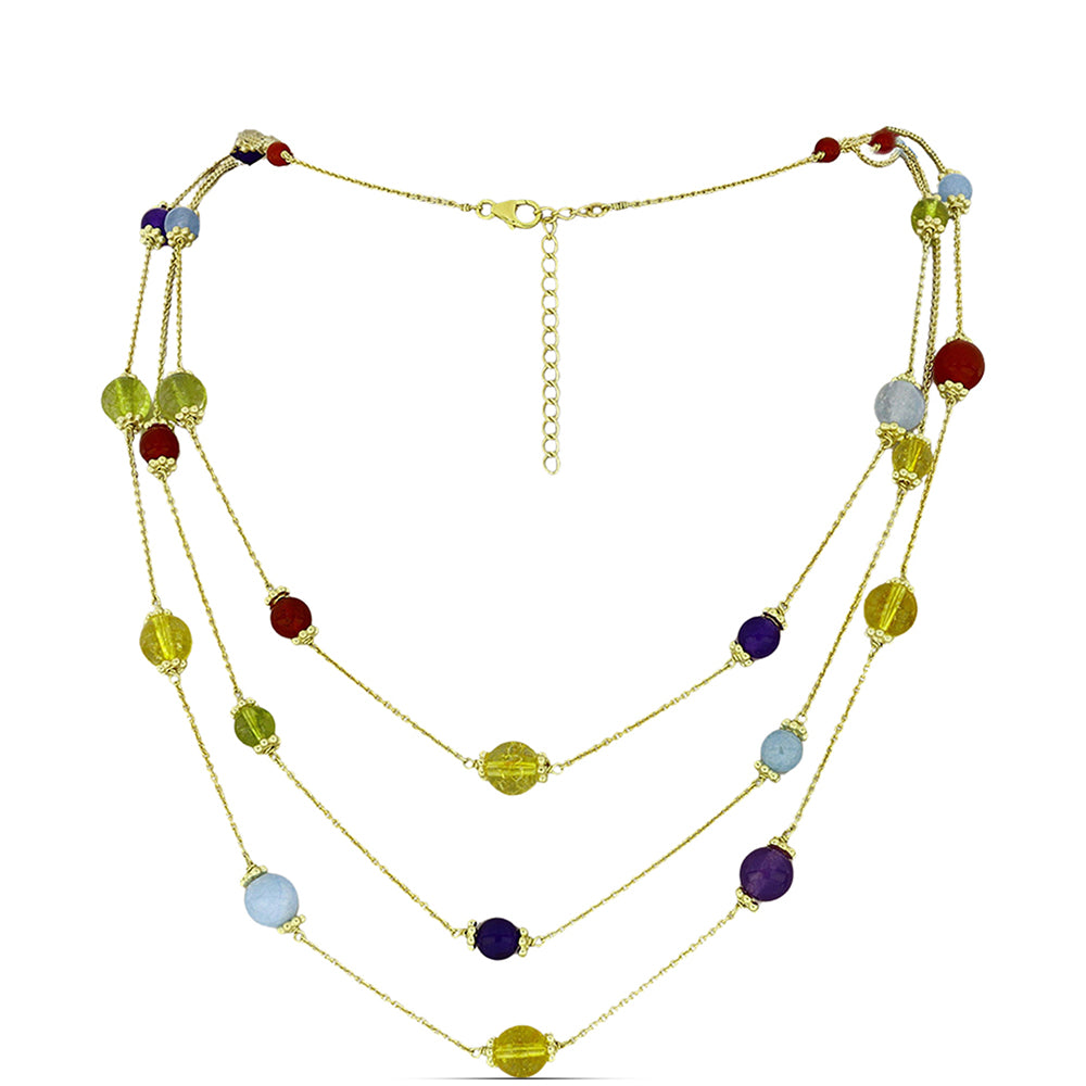 Pozlátený Strieborný Náhrdelník s Fialovým Nefritom a Uralským Citrínom 1 