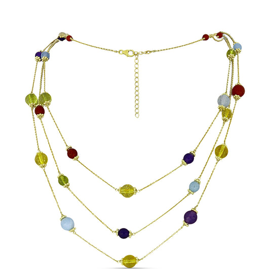 Pozlátený Strieborný Náhrdelník s Fialovým Nefritom a Uralským Citrínom