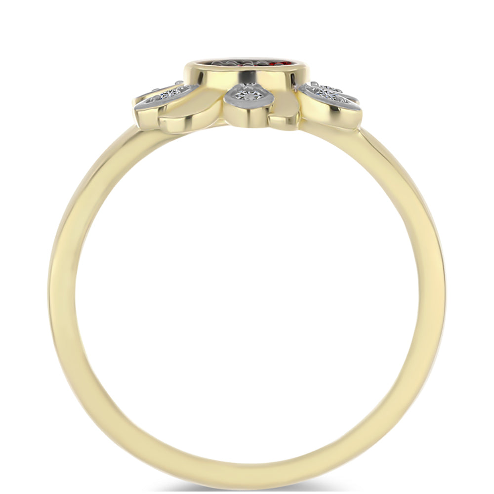 Pozlátený Strieborný Prsteň s Červeným Diamantom a Bielym Diamantom