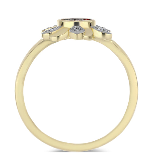 Pozlátený Strieborný Prsteň s Červeným Diamantom a Bielym Diamantom
