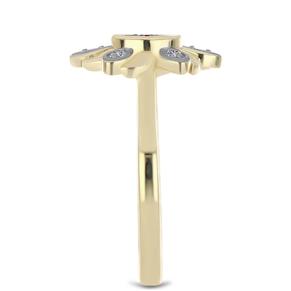 Pozlátený Strieborný Prsteň s Červeným Diamantom a Bielym Diamantom 4 