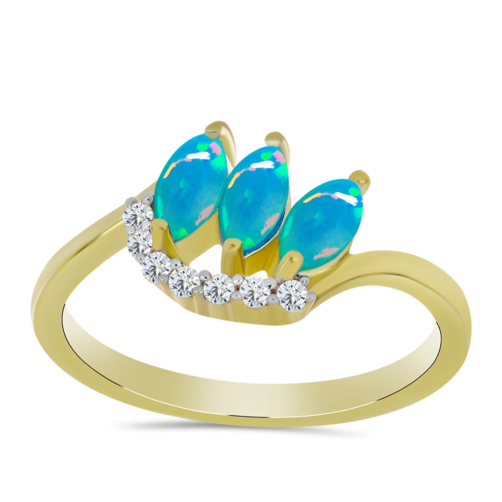 Pozlátený Strieborný Prsteň s Etiópskym Paraiba Modrým Opálom a Bielym Topásom 3 