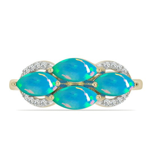 Pozlátený Strieborný Prsteň s Etiópskym Paraiba Modrým Opálom a Bielym Topásom