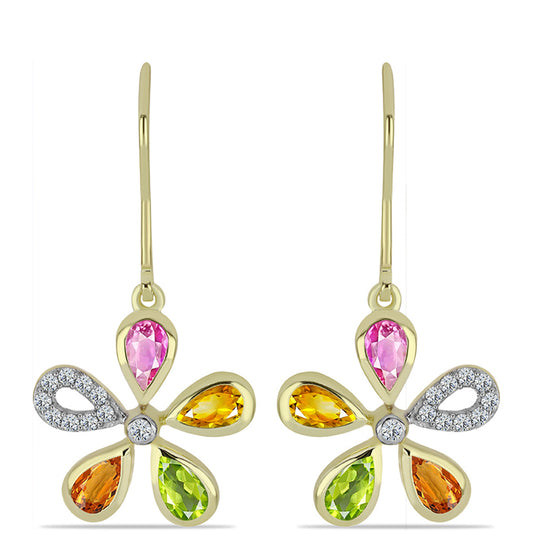 Pozlátené Strieborné Náušnice s Dúhovým Zafírom a Bielym Topásom