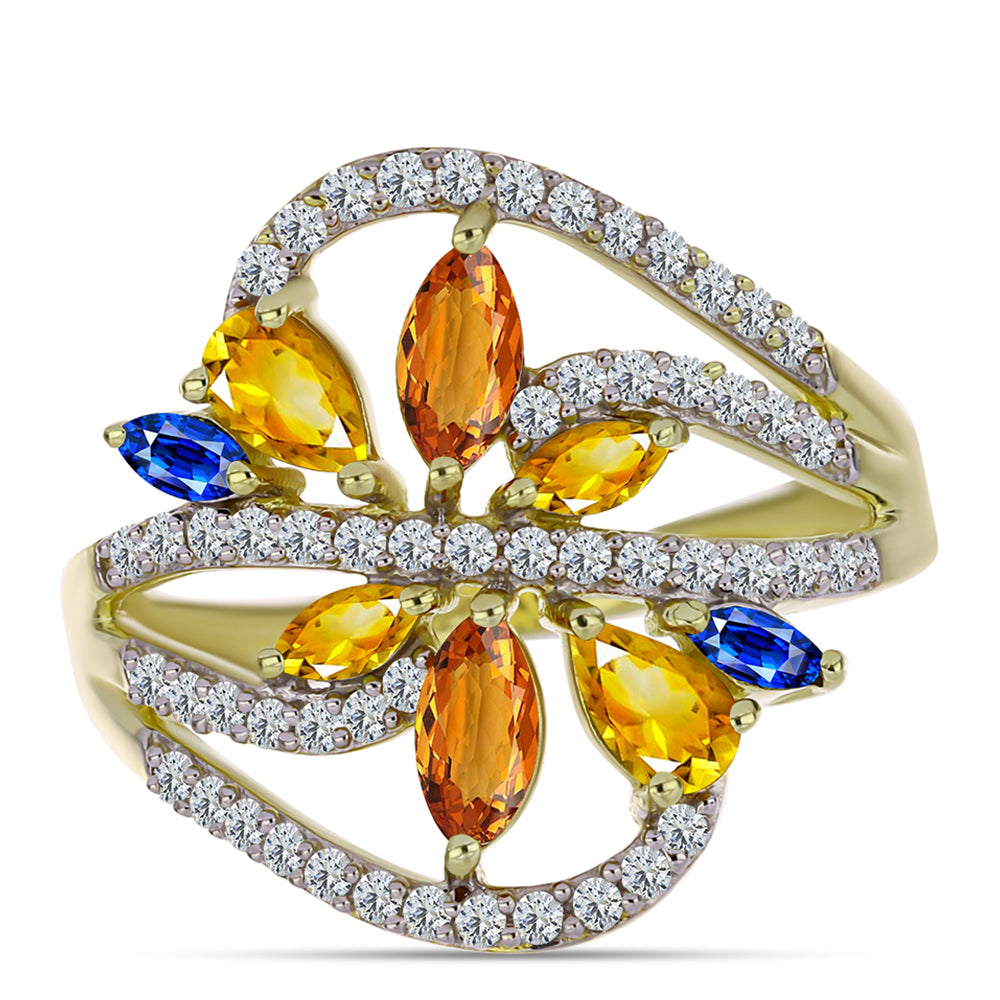 Pozlátený Strieborný Prsteň s Dúhovým Zafírom a Bielym Topásom 1 