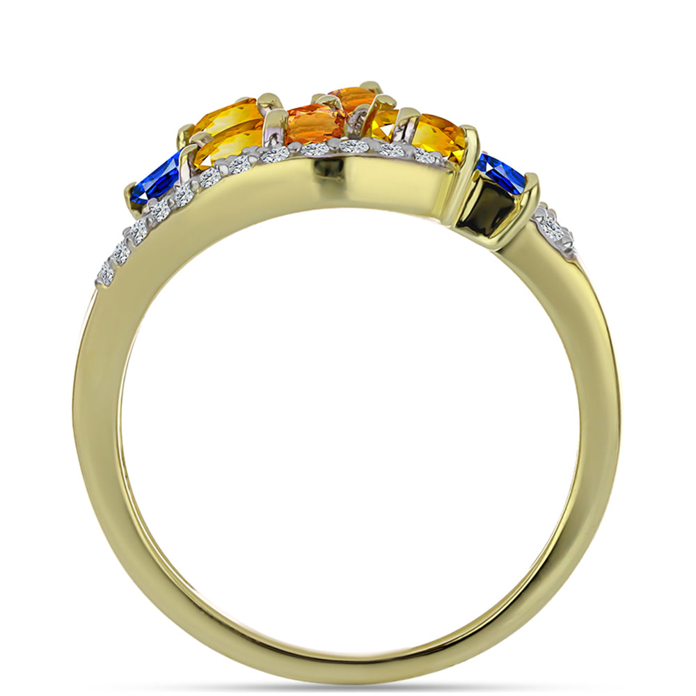 Pozlátený Strieborný Prsteň s Dúhovým Zafírom a Bielym Topásom 2 