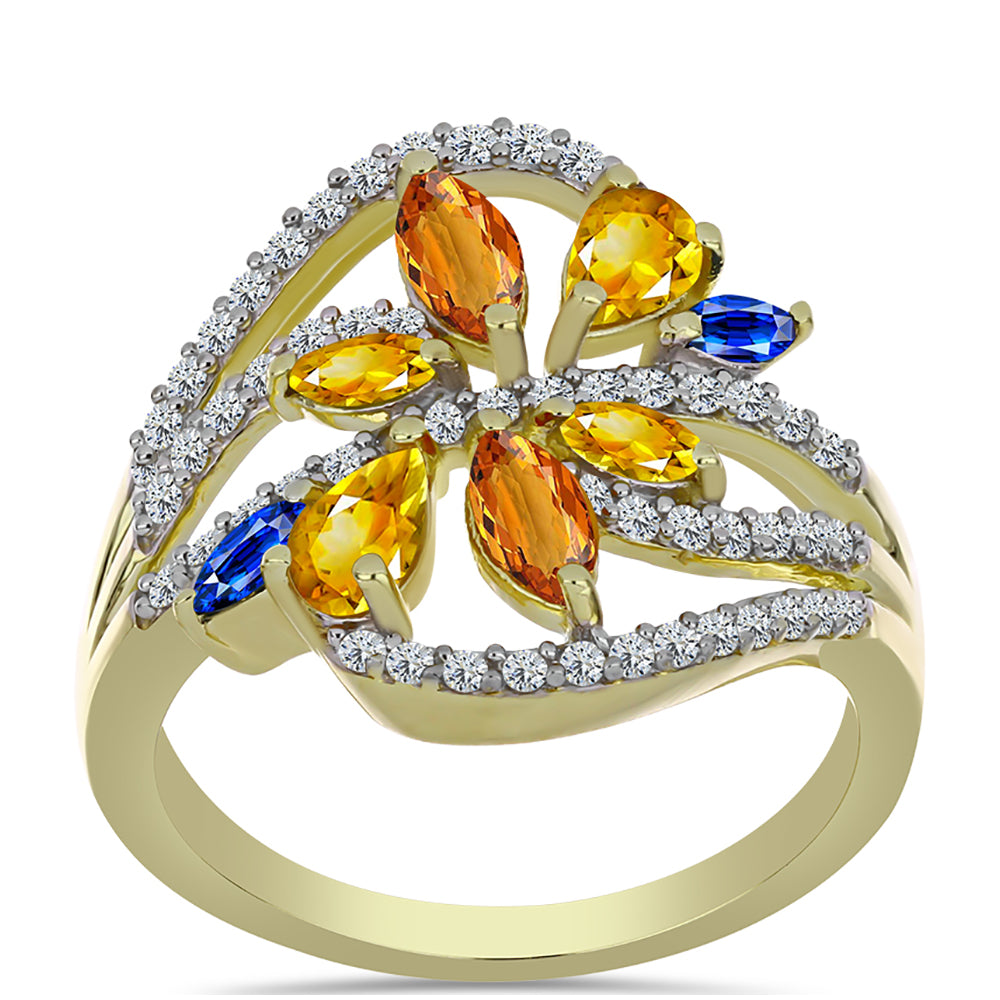 Pozlátený Strieborný Prsteň s Dúhovým Zafírom a Bielym Topásom 3 