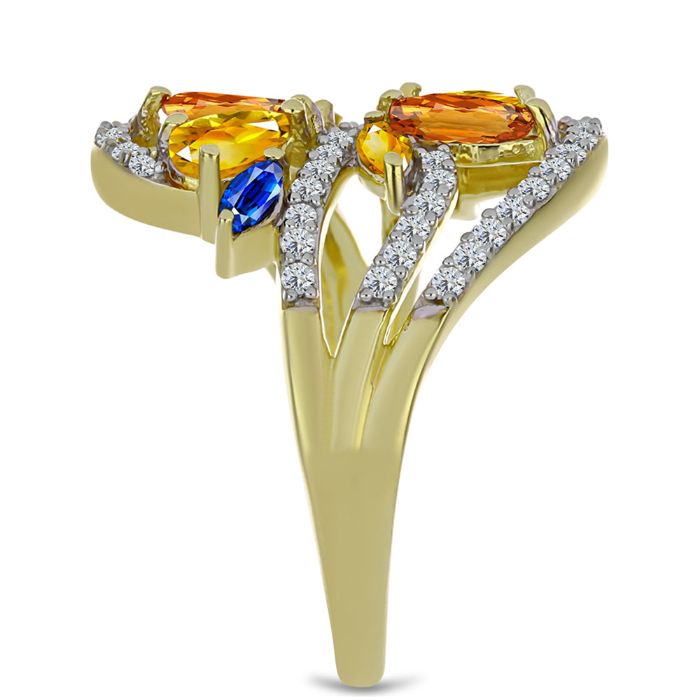 Pozlátený Strieborný Prsteň s Dúhovým Zafírom a Bielym Topásom 4 