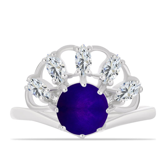 Strieborný Prsteň s Fialovým Nefritom a Bielym Topásom