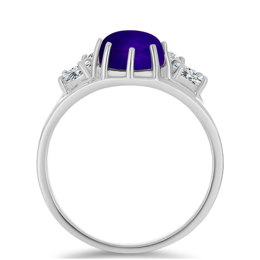 Strieborný Prsteň s Fialovým Nefritom a Bielym Topásom