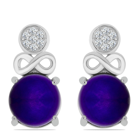 Strieborné Náušnice s Fialovým Nefritom a Bielym Topásom