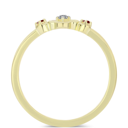 Pozlátený Strieborný Prsteň s Červeným Diamantom a Bielym Diamantom