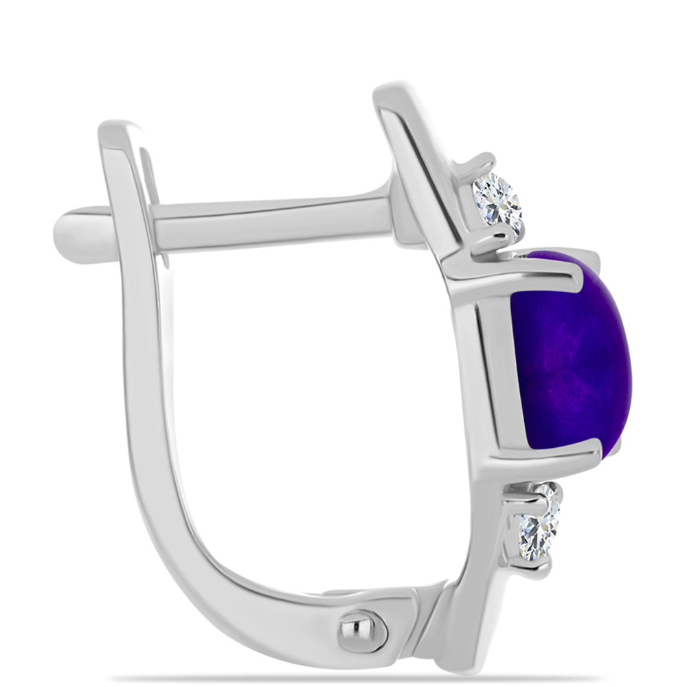Strieborné Náušnice s Fialovým Nefritom a Bielym Topásom