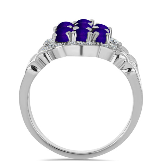 Strieborný Prsteň s Fialovým Nefritom a Bielym Topásom