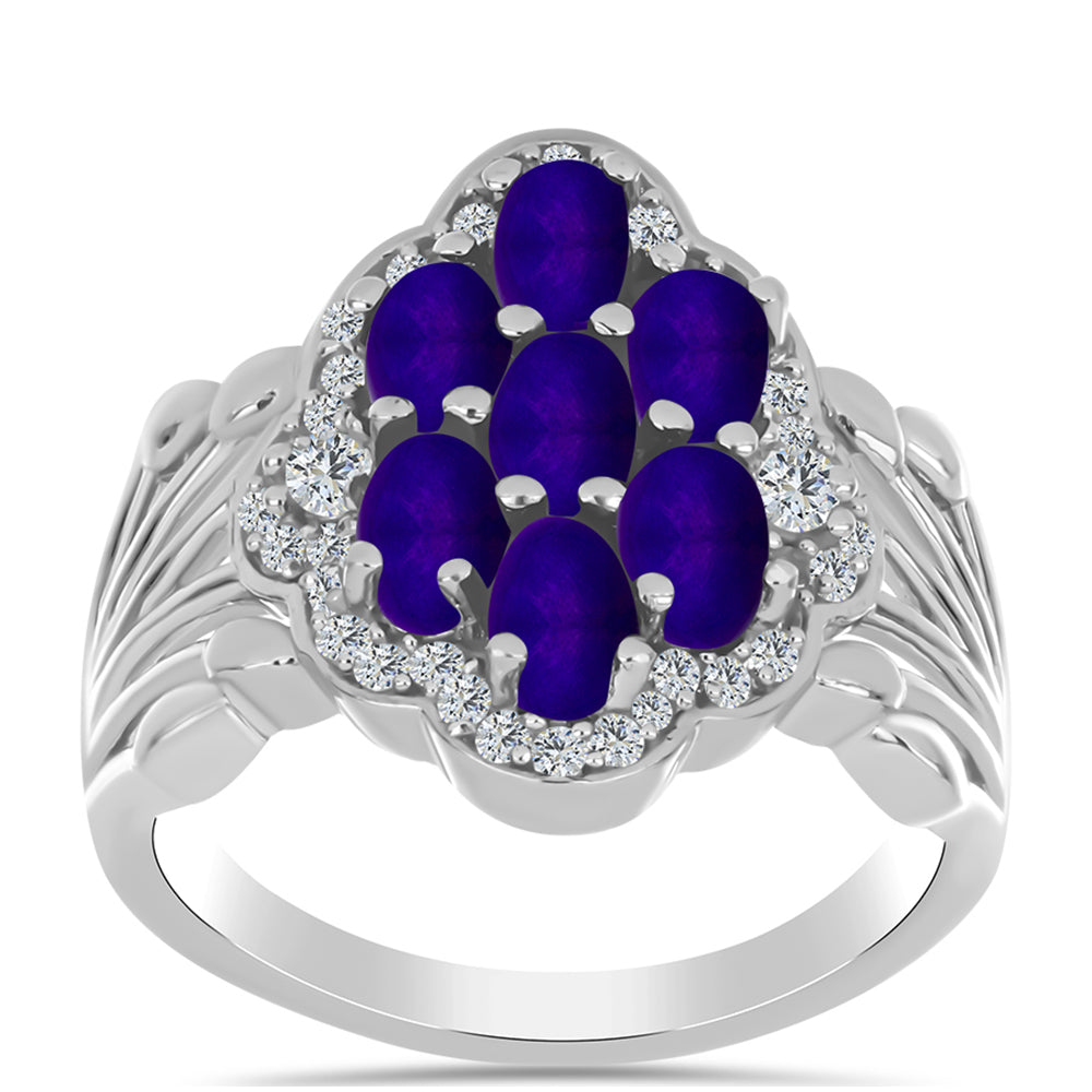 Strieborný Prsteň s Fialovým Nefritom a Bielym Topásom
