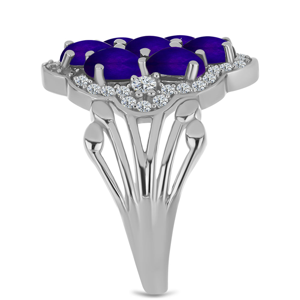 Strieborný Prsteň s Fialovým Nefritom a Bielym Topásom 4 