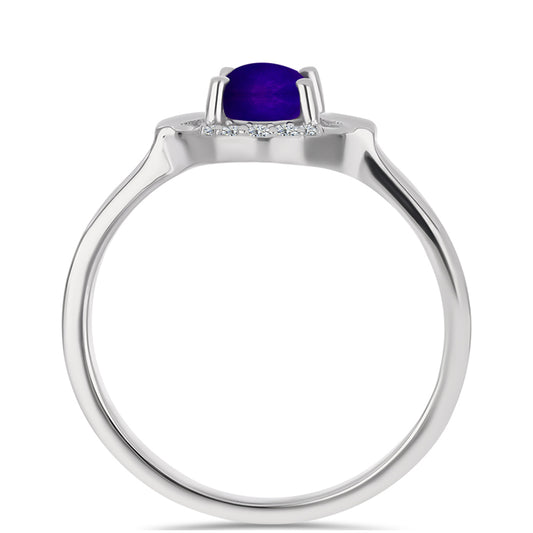 Strieborný Prsteň s Fialovým Nefritom a Bielym Topásom