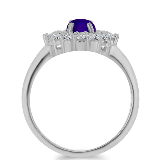 Strieborný Prsteň s Fialovým Nefritom a Bielym Topásom