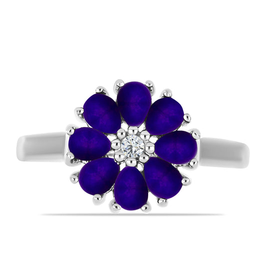 Strieborný Prsteň s Fialovým Nefritom a Bielym Topásom