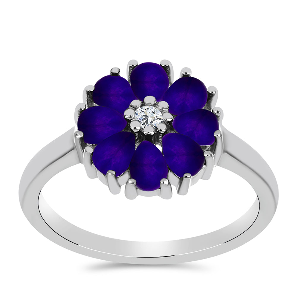 Strieborný Prsteň s Fialovým Nefritom a Bielym Topásom 3 