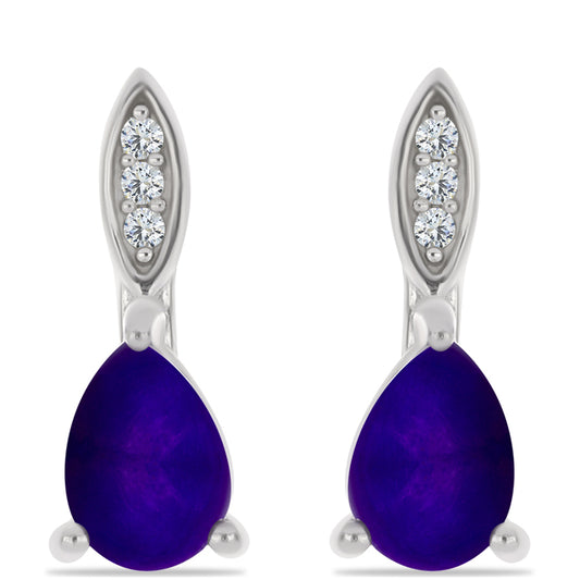 Strieborné Náušnice s Fialovým Nefritom a Bielym Topásom