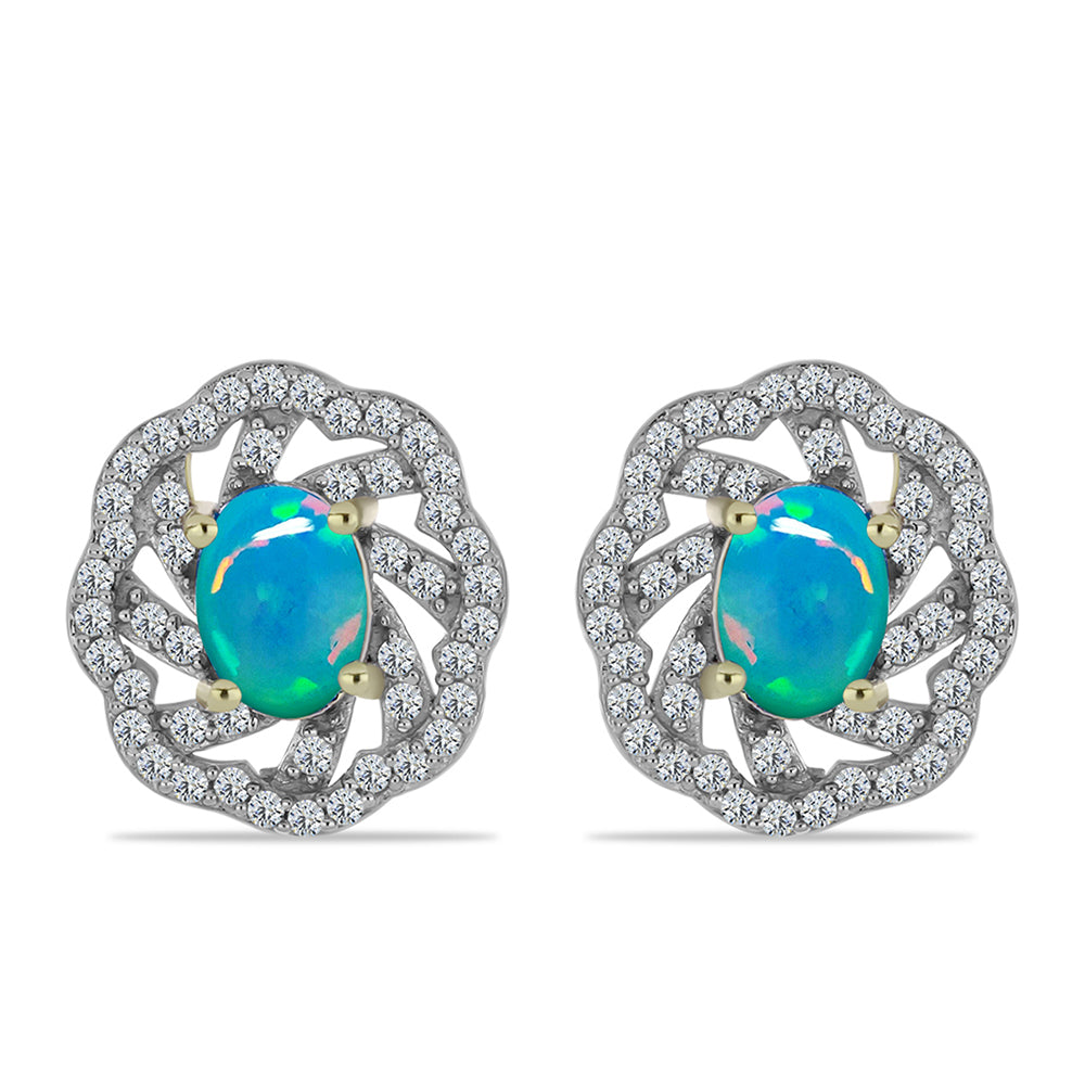 Pozlátené Strieborné Náušnice s Etiópskym Paraiba Modrým Opálom a Bielym Topásom 1 