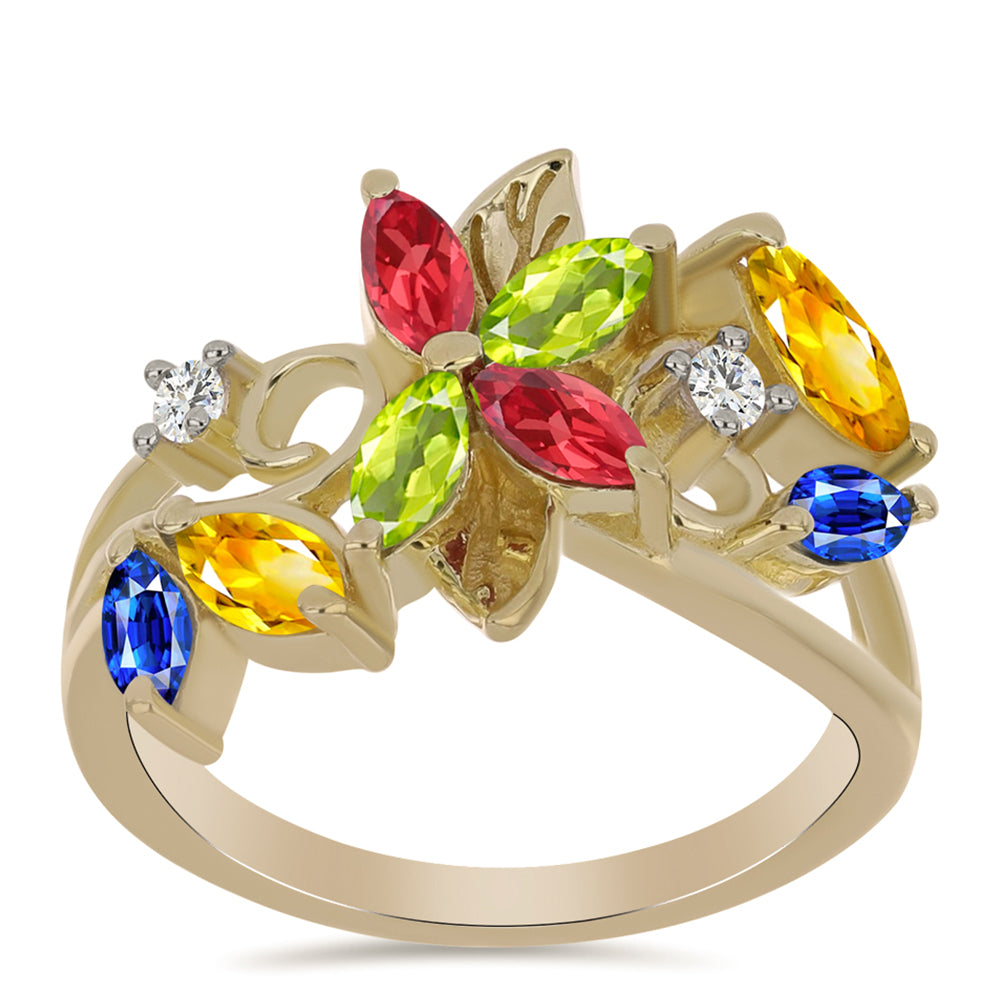 Pozlátený Strieborný Prsteň s Dúhovým Zafírom a Bielym Topásom 3 