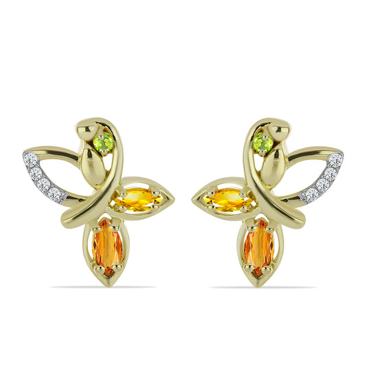 Pozlátené Strieborné Náušnice s Dúhovým Zafírom a Bielym Topásom