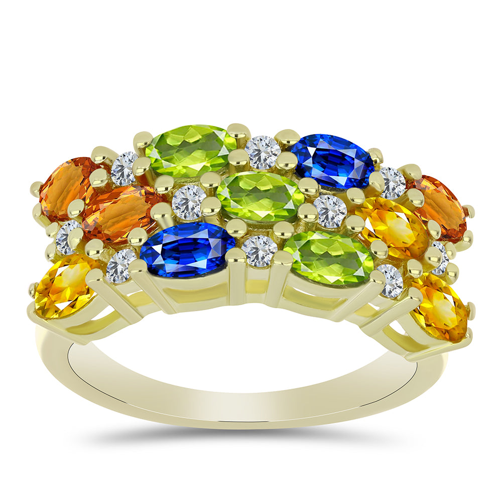 Pozlátený Strieborný Prsteň s Dúhovým Zafírom a Bielym Topásom 3 