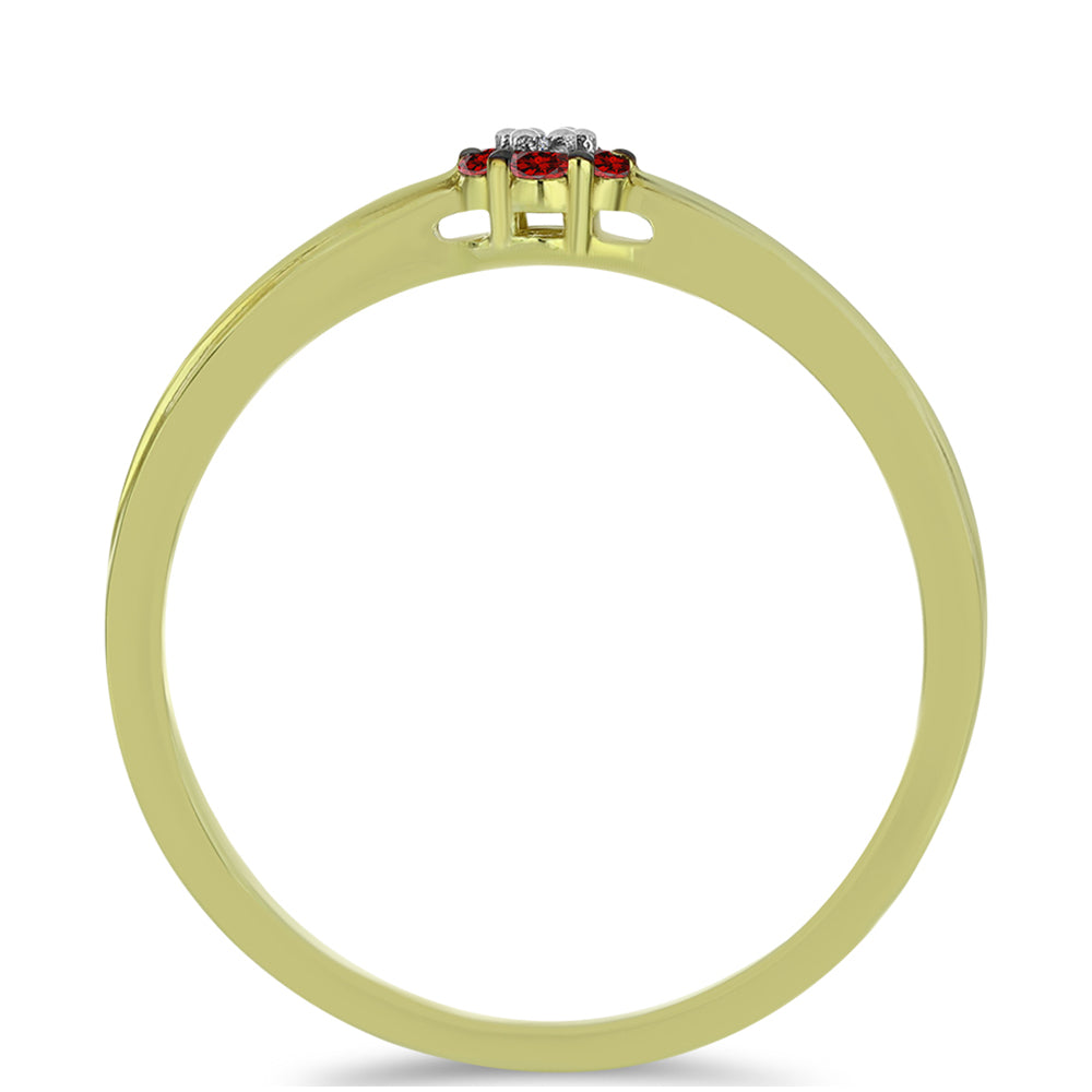 Pozlátený Strieborný Prsteň s Červeným Diamantom a Bielym Diamantom