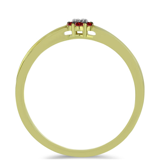 Pozlátený Strieborný Prsteň s Červeným Diamantom a Bielym Diamantom