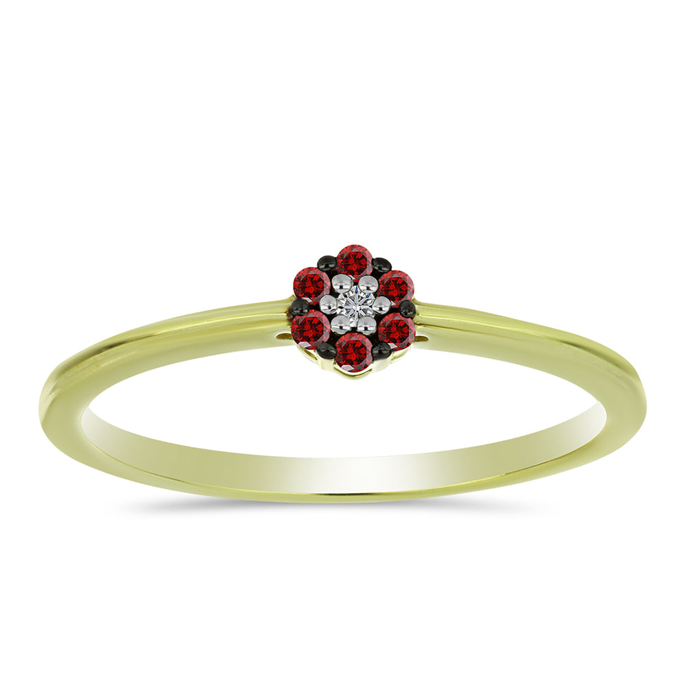 Pozlátený Strieborný Prsteň s Červeným Diamantom a Bielym Diamantom